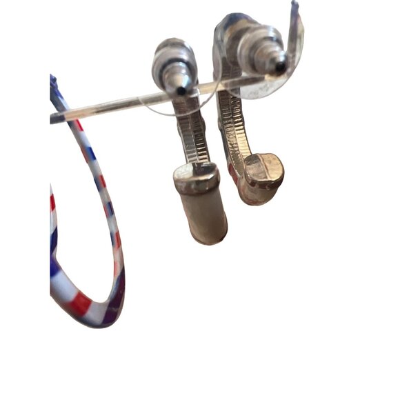 Vintage Red White Blue Enamel Hoops Pierced Earrings Patriotic Summer Democracy - Picture 11 of 11